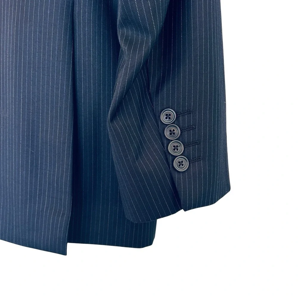 Polo Ralph Lauren Navy Blazer 44R Blue Gray Stripe Wool Reda Italy Double Vent